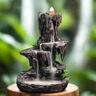 Handmade resin backflow incense burner with flowing smoke waterfall effect, perfect for meditation, relaxation, yoga, and home décor.