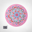 Round meditation mat with floral pattern made of suede and natural rubber
