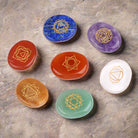 Set of 7 chakra healing palm stones in natural crystals for meditation and Reiki