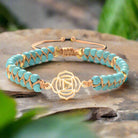 Handwoven seven chakra spiritual meditation bracelet with turquoise stones