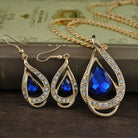 Double drop crystal necklace and earrings jewelry set for women