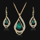 Double drop crystal necklace and earrings jewelry set for women