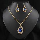 Double drop crystal necklace and earrings jewelry set for women