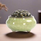 Antique Chinese ceramic incense burner with alloy wire lid for sandalwood