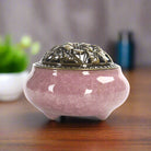 Antique Chinese ceramic incense burner with alloy wire lid for sandalwood