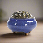 Antique Chinese ceramic incense burner with alloy wire lid for sandalwood