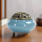 Antique Chinese ceramic incense burner with alloy wire lid for sandalwood