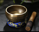 Handmade copper Buddha singing bowl with leather striker and auspicious knot design