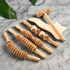 Natural beech wood massage roller set for muscle relief and body relaxation