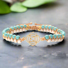 Handwoven seven chakra spiritual meditation bracelet with turquoise stones
