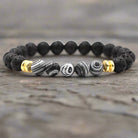 Black lava and colorful malachite stone bracelet with 8mm beads in peacock tones