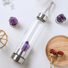 Natural Amethyst crystal water bottle with healing energy column and 550ml glass container