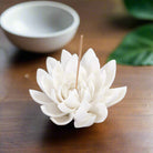 White porcelain lotus incense burner with minimalist design for meditation and home decor