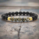 Black lava and colorful malachite stone bracelet with 8mm beads in peacock tones