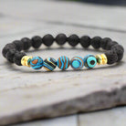 Black lava and colorful malachite stone bracelet with 8mm beads in peacock tones