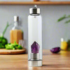 Natural Amethyst crystal water bottle with healing energy column and 550ml glass container