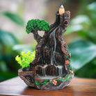 Handmade resin backflow incense burner with flowing smoke waterfall effect, perfect for meditation, relaxation, yoga, and home décor.