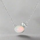 Sterling silver opal necklace with 14K gold or white gold plating and geometric pendant