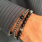 Men’s bracelet made with frosted and volcanic stone beads for a bold, natural look
