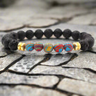 Black lava and colorful malachite stone bracelet with 8mm beads in peacock tones