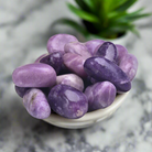 Tumbled Lepidolite healing crystals in polished purple geometric shapes, 100g