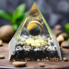 Crystal Ball Pyramid resin sphere with crushed stones for energy healing and spiritual décor