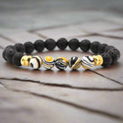 Black lava and colorful malachite stone bracelet with 8mm beads in peacock tones
