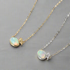 Sterling silver opal necklace with 14K gold or white gold plating and geometric pendant