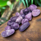 Tumbled Lepidolite healing crystals in polished purple geometric shapes, 100g
