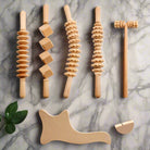 Natural beech wood massage roller set for muscle relief and body relaxation