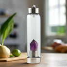 Natural Amethyst crystal water bottle with healing energy column and 550ml glass container