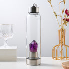 Natural Amethyst crystal water bottle with healing energy column and 550ml glass container