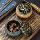 Copper Lid Ceramic Incense Burner Buddha with Antique Alloy Wire Incense Burner - The Light of Inspiration