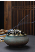 Copper Lid Ceramic Incense Burner Buddha with Antique Alloy Wire Incense Burner - The Light of Inspiration